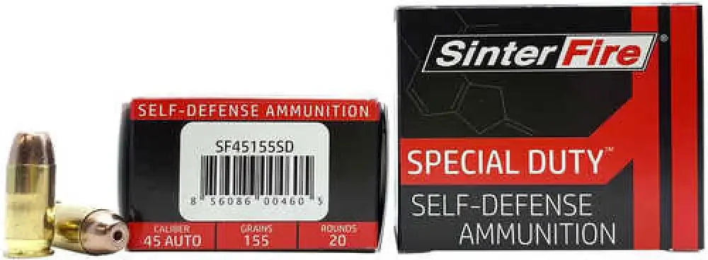 SinterFire Special Duty 45 ACP frangible hollow point ammo box