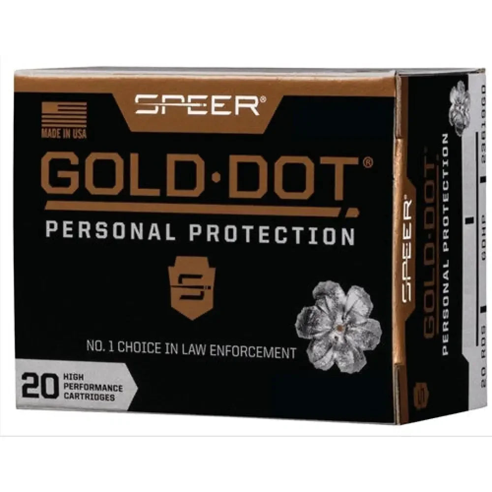 Speer gold dot 9mm 124 grain hollow point ammo in black and gold box