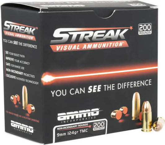Ammo Incorporated Streak Visual 9mm Luger 124gr TMC black box, 200 rounds