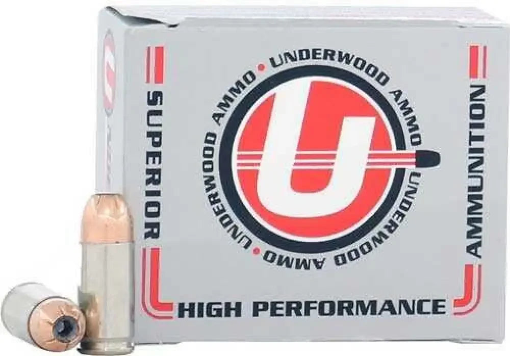 Underwood 9mm Luger 124gr JHP ammo box with copper-tipped cartridges
