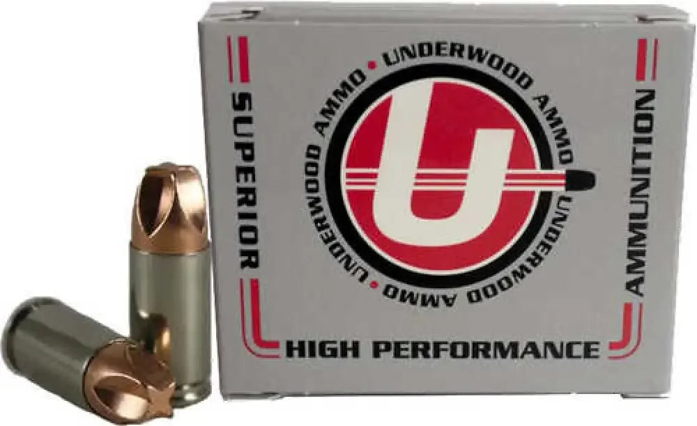 Underwood ammo 9mm luger box with silver copper-tipped 65gr hollow point