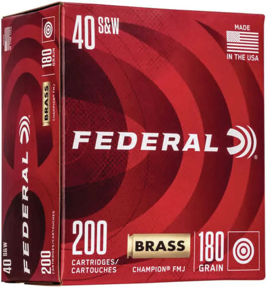 Federal Champion Training 40 S&W 180 gr FMJ ammo box with 200 rounds