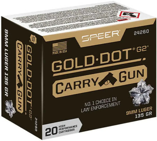 Speer 9mm luger gold dot 135 gr g2 carry gun ammo box