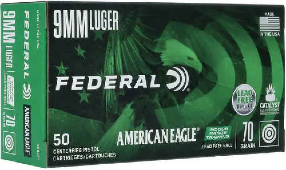 Federal 9mm Luger 70 Grain FMJ Ammunition, 50 Round Green Box