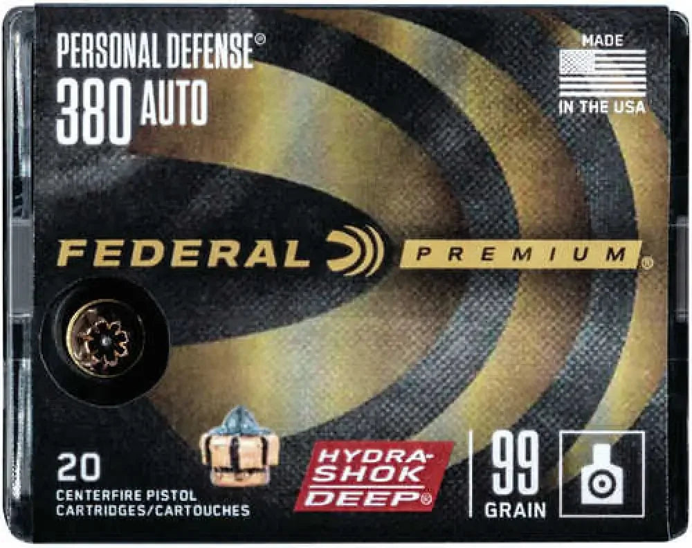 Federal Premium Hydra-Shok Deep 380 ACP ammo in black gold package