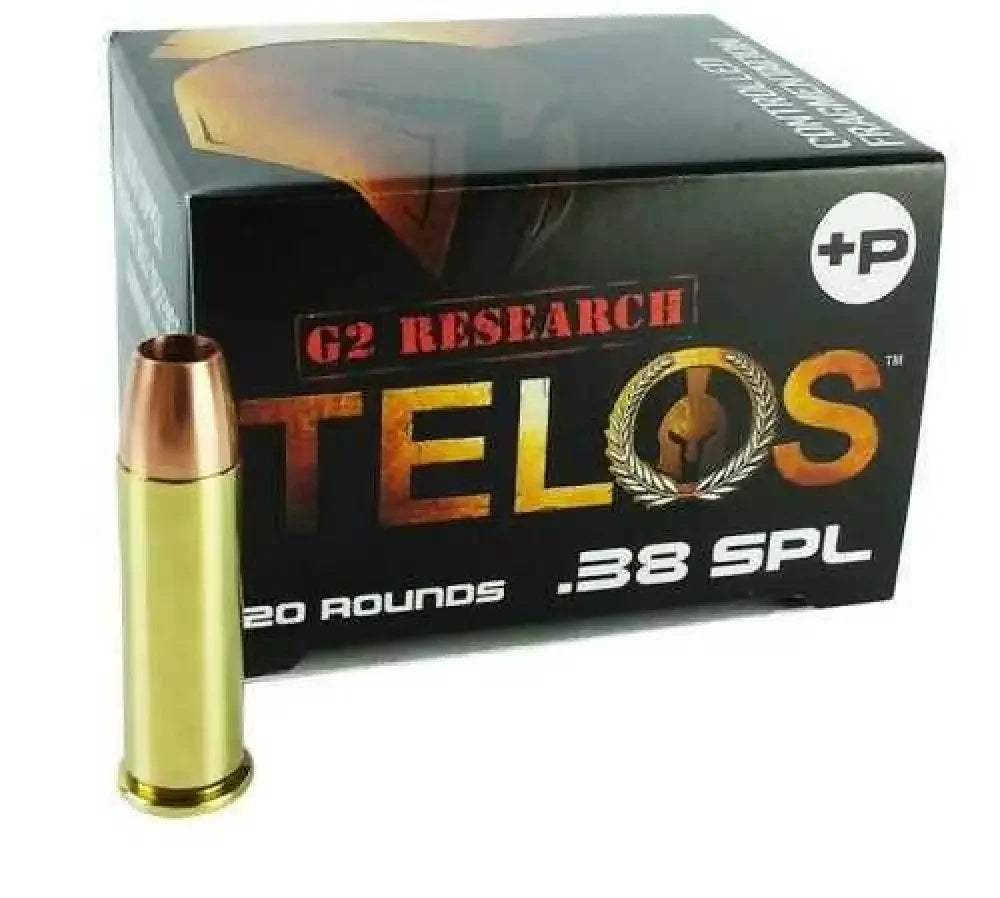 G2 Research Telos .38 Special precision machined fragmenting hollow point cartridge in black box