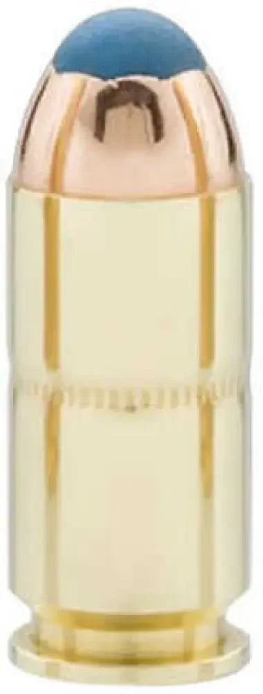 Glaser Blue 40 S&W ammunition gold bullet pin with blue tip