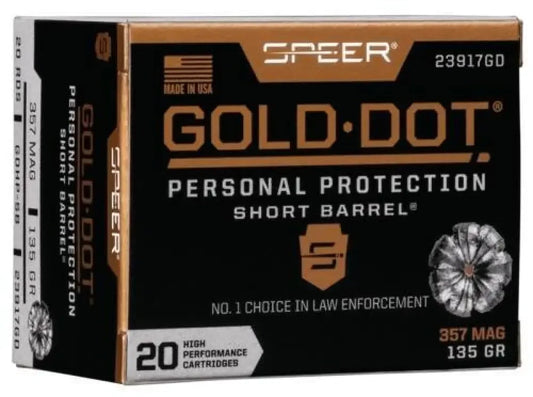 Speer Gold Dot 357 Magnum 135 Grain Hollow Point ammo box