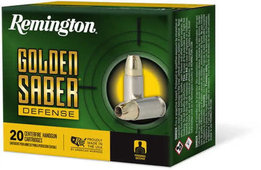 Remington Golden Saber Defense 38 Special +P cartridges in green box
