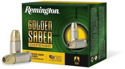 Remington Golden Saber Defense 9mm Luger hollow point ammo box