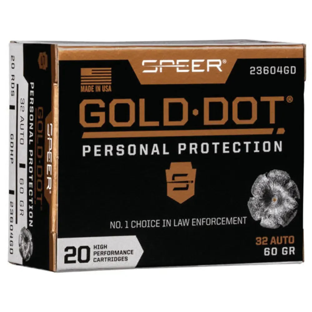 Speer Gold Dot 32 ACP 60 gr hollow point ammo box