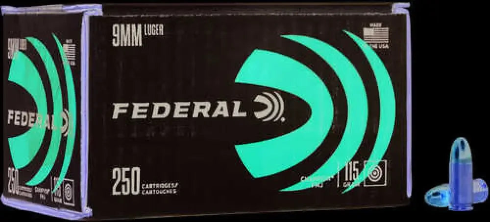 Federal 9mm 115 gr full metal jacket ammo box with 250 rounds