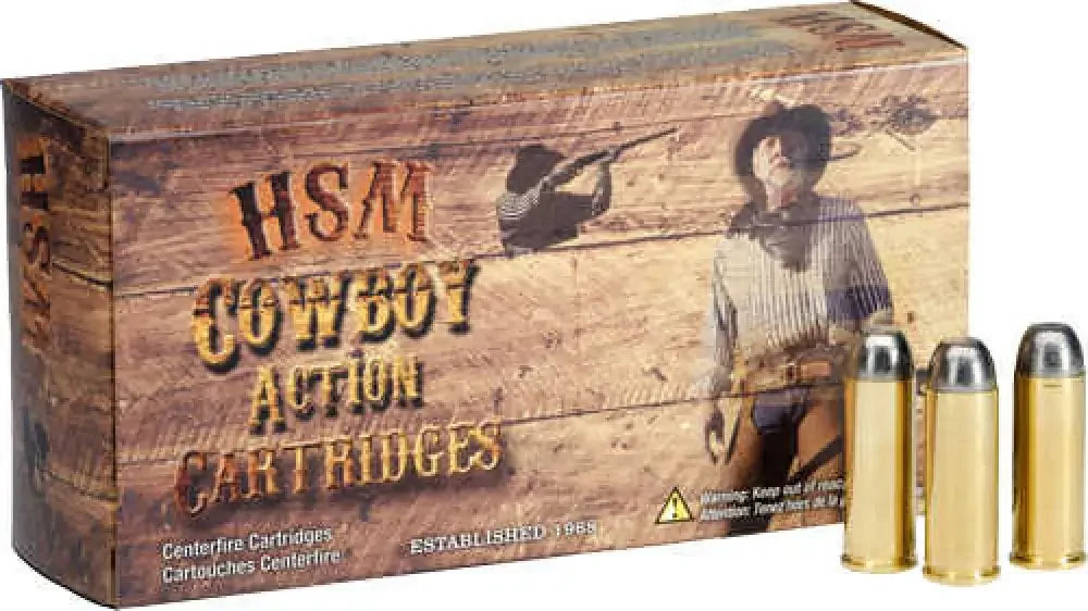 HSM Cowboy 38 SPL 148gr SWC high velocity lead bullets in rustic wooden box