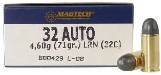 MagTech 32 ACP 71 grain lead ammunition with brass casings