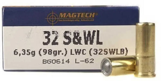 MagTech 32 S&W Long 98 grain wad cutter brass-cased silver-tipped ammo