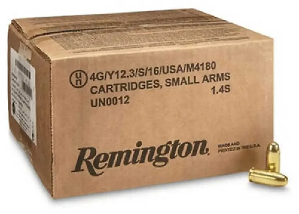 Remington UMC 9mm 115 Gr FMJ ammo case with gold bullets