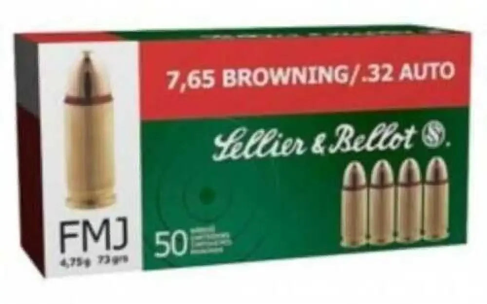 Sellier & Bellot 32 ACP ammunition 73 grain full metal jacket for target shooting