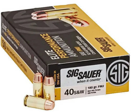 Sig sauer elite performance 40 S&W 180 grain FMJ ammo box