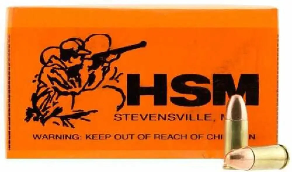 HSM 9mm luger ammunition 115 grain JHP in orange box