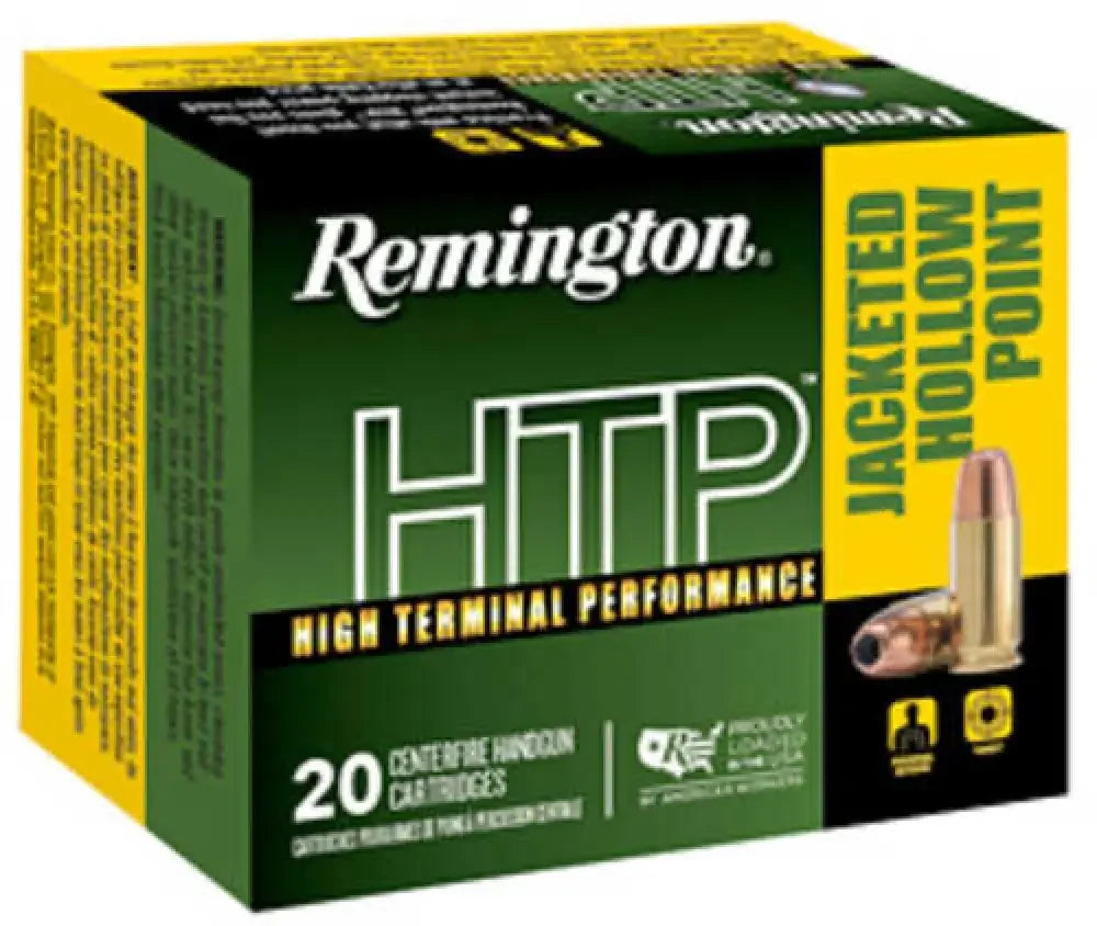 Remington 9mm Luger HTP jacketed hollow point ammo box