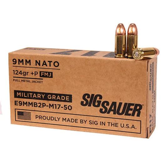 Sig Sauer 9mm Luger 50 rounds full metal jacket ammo box