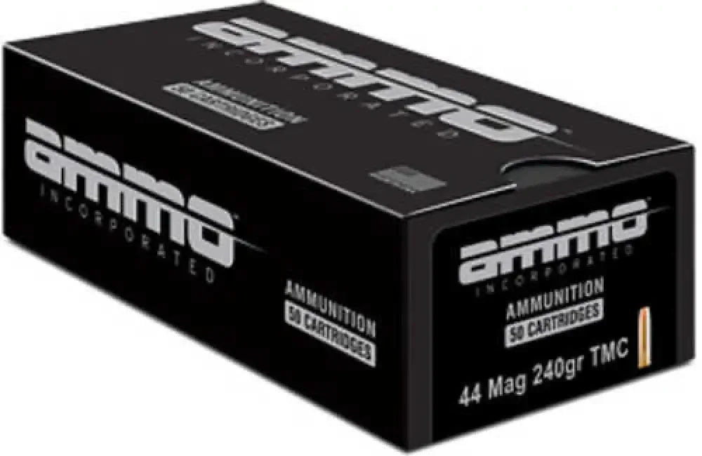 Ammo Inc Signature 44 Magnum black ammo box with total metal coating for superior performance