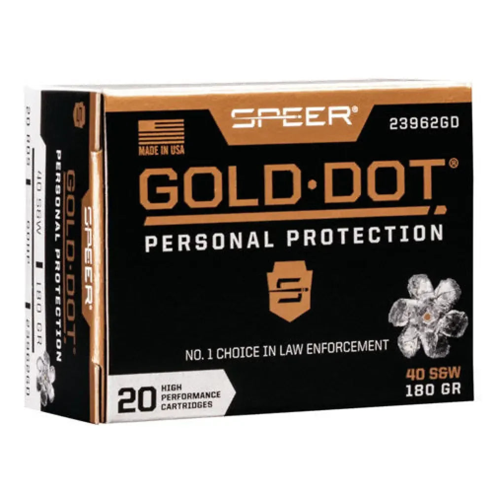 Speer Gold Dot 40 S&W 180 Grain Jacketed Hollow Point Ammo Box