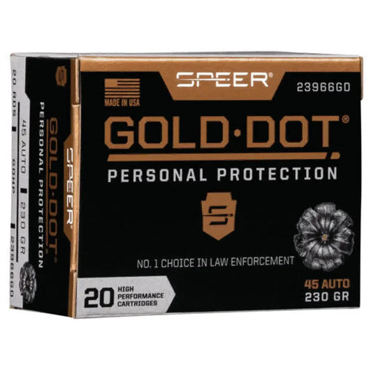 Speer Gold Dot .45 ACP 230gr JHP ammo box, 20 rounds