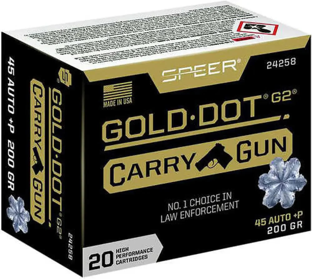 Speer Gold Dot .45 ACP +P 200gr hollow point ammo with superior stopping power