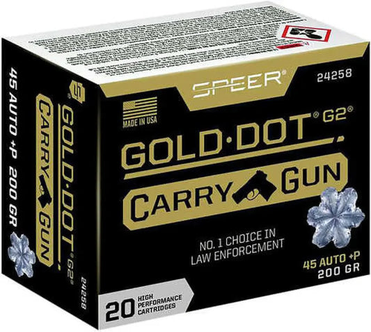 Speer Gold Dot .45 ACP +P 200gr hollow point ammo with superior stopping power