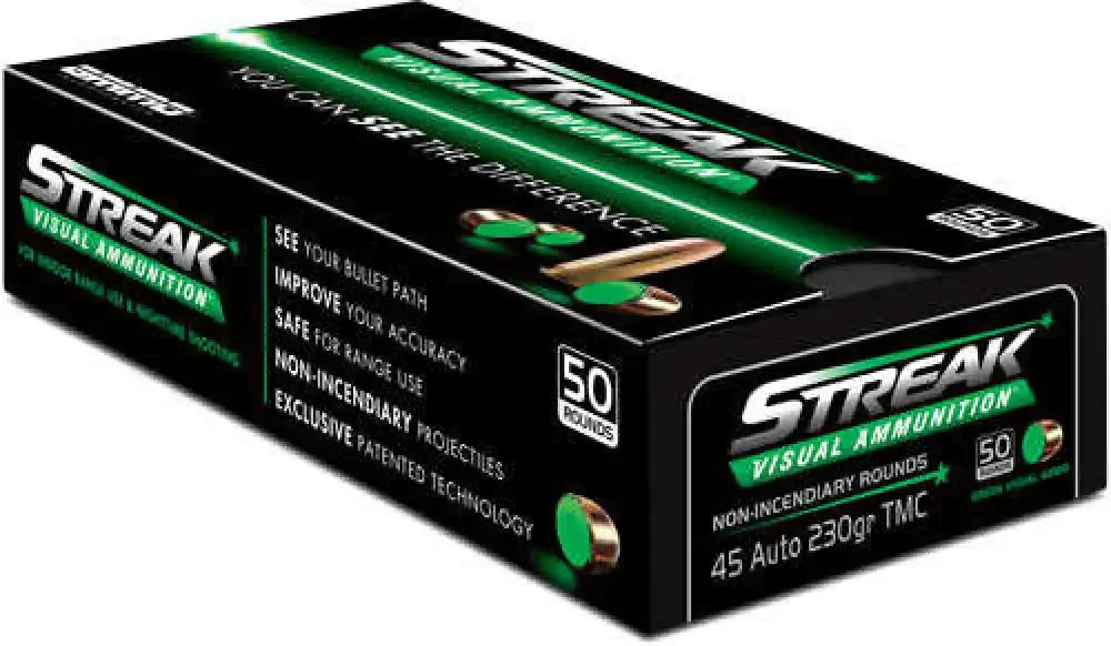 Ammo Inc 45 ACP 230gr TMC Green Streak high-visibility ammo box