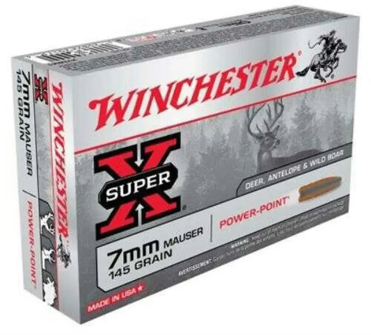 Winchester 7x57mm Mauser 145gr soft point ammo box with deer silhouette