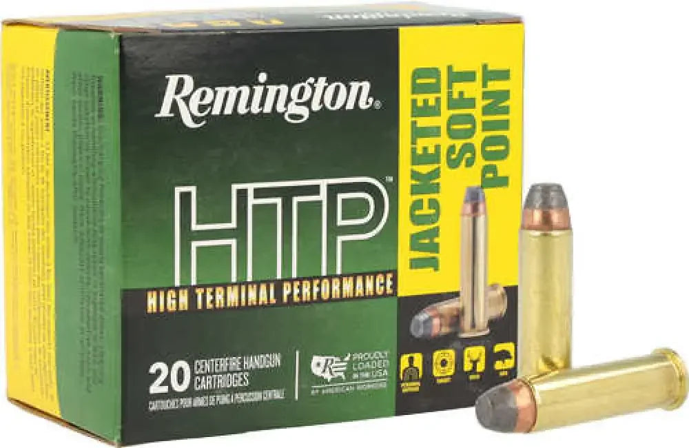 Remington HTP 44 Rem Mag 240 grain jacketed soft point cartridges in box