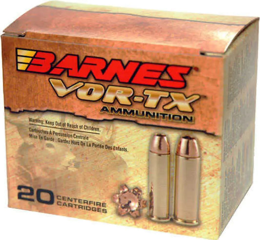 Barnes VOR-TX 9mm Luger ammunition box with 20 115-grain hollow point cartridges
