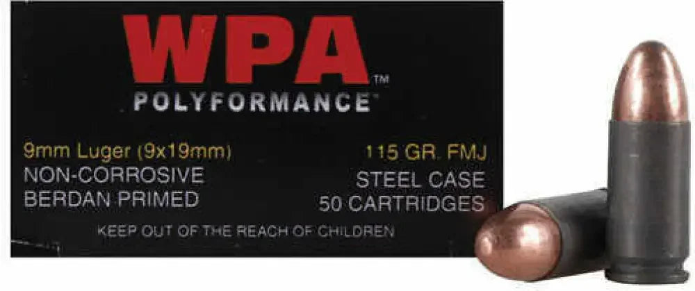 Wolf Performance Ammo 9mm Luger with steel cases in black box
