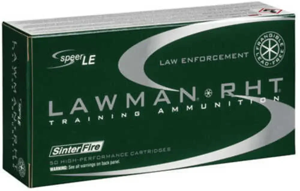 Speer Lawman 9mm Luger 50-round frangible ammo in green box