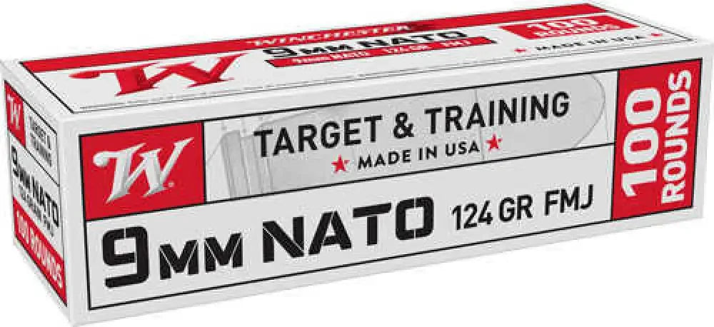 Winchester NATO 9mm Luger 124gr FMJ 100-round ammo box