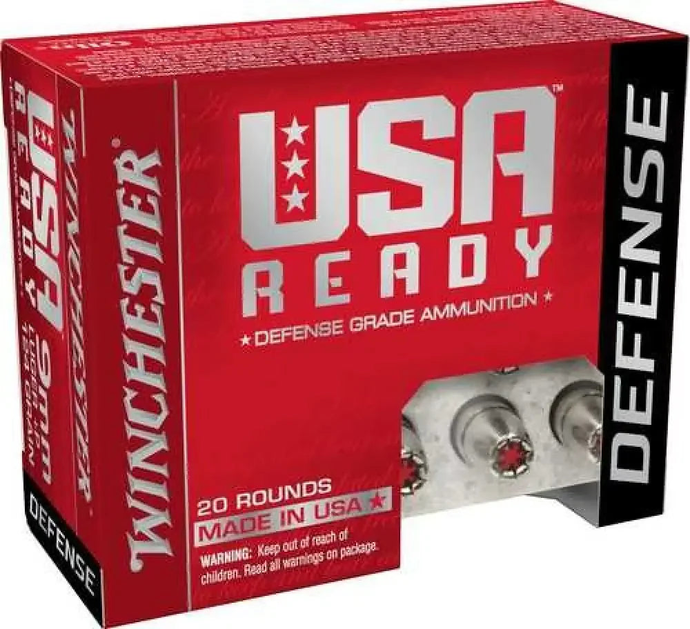 Winchester 9mm Luger ammunition box with red tips and silver bullets