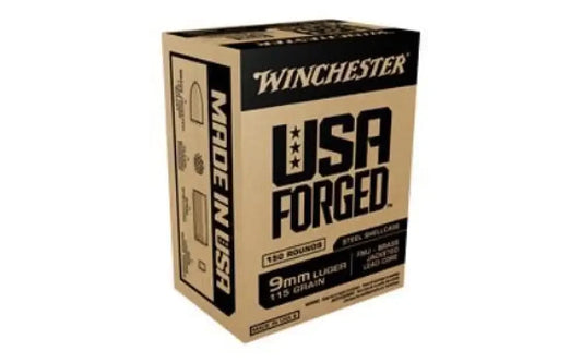 Winchester 9mm Luger 115 grain FMJ ammo in tan box, 1000 rounds