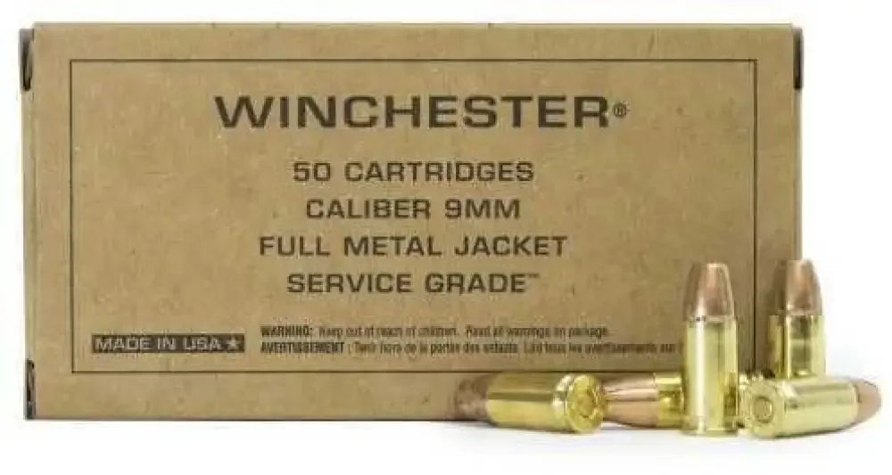 Winchester service grade 9mm Luger ammo in cardboard box