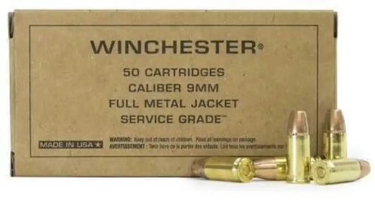 Winchester service grade 9mm Luger ammo in cardboard box