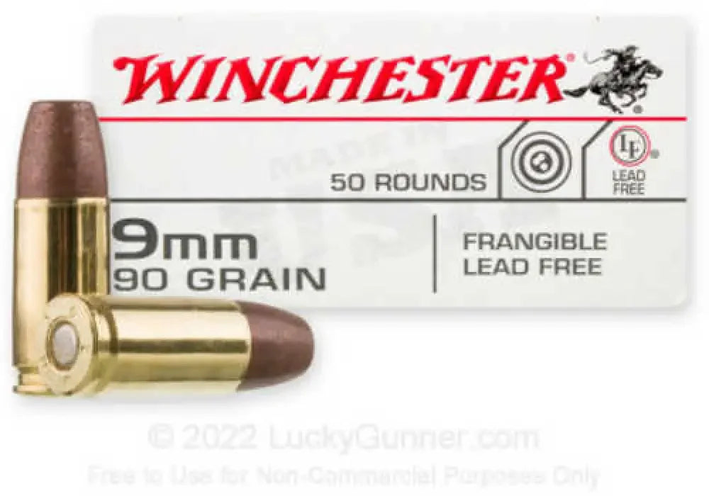 Winchester 9mm Luger 90 grain frangible ammo box of 50 rounds