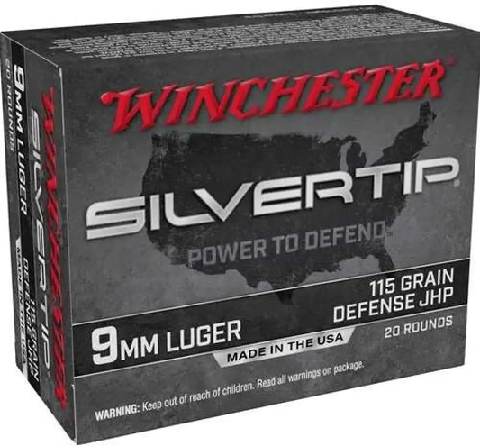 Winchester 9mm Luger 115 grain hollow point defense ammo box