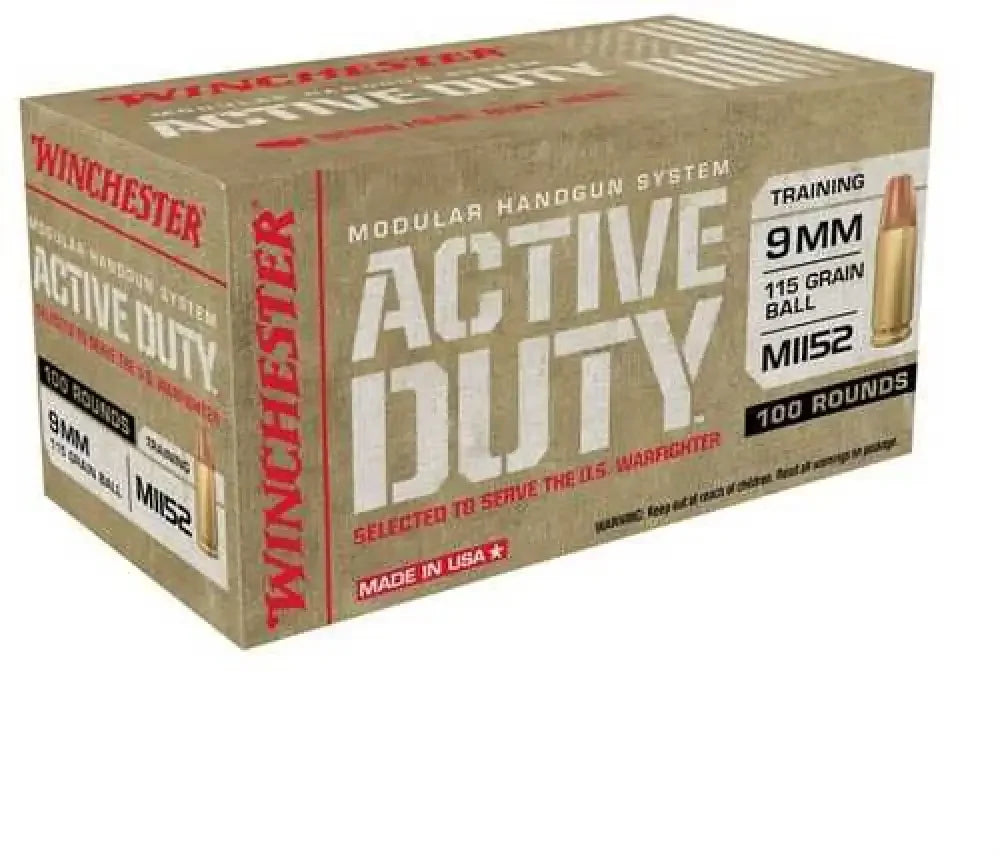 Winchester 9mm Luger 100 rounds FMJ training ammo box