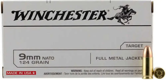 Winchester 9mm NATO 124 gr full metal jacket ammo in box