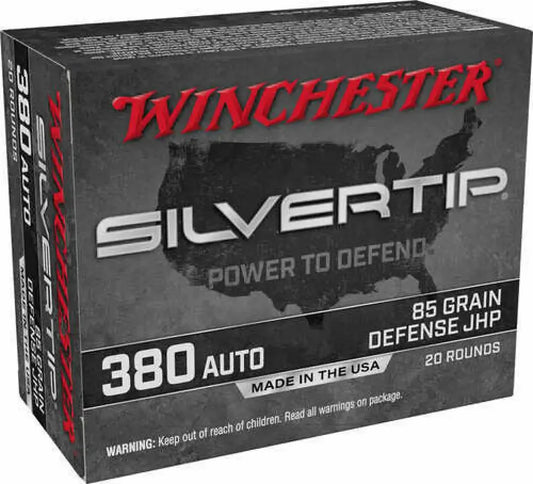 Winchester Super-X .380 ACP hollow point ammo box in black and red
