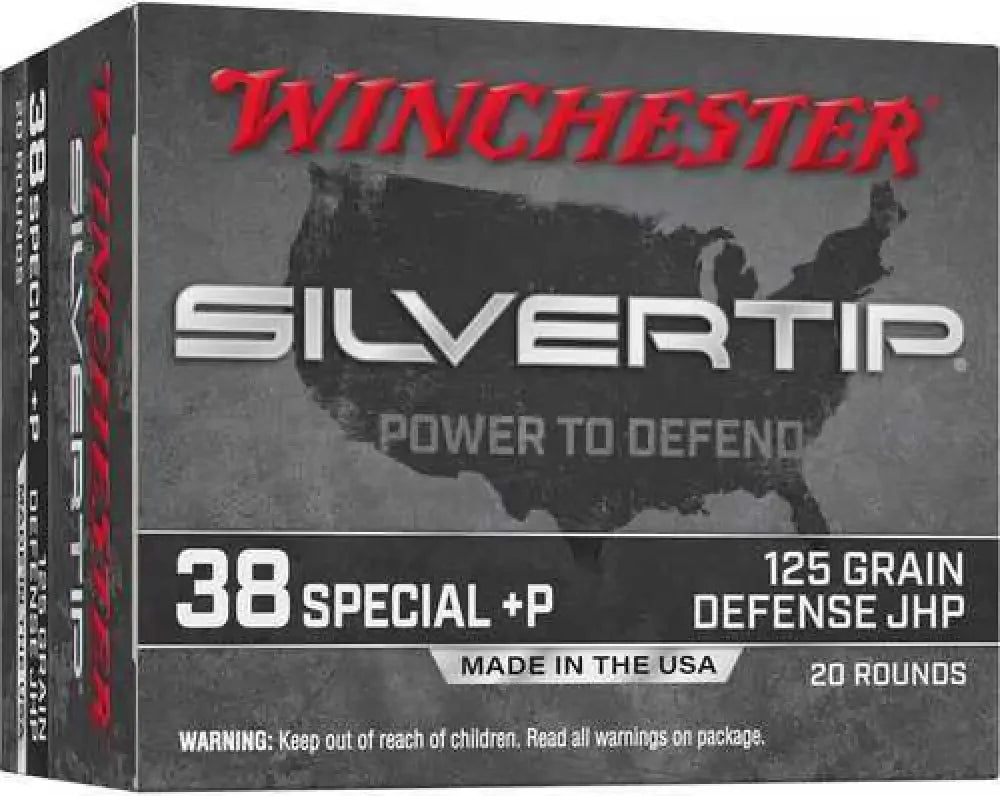Winchester Silvertip 38 Special +P 125 grain jacketed hollow point ammo box
