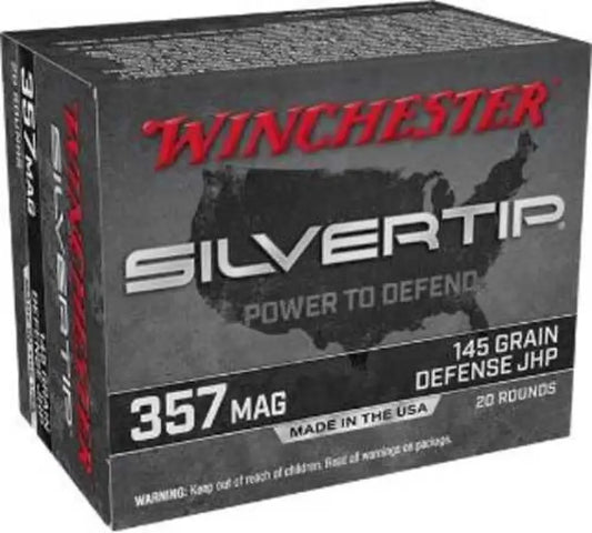 Winchester Silvertip 357 Magnum ammo box with maximum stopping power