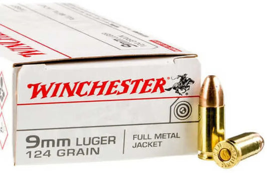 Winchester USA 9mm Luger pistol ammo 124 gr FMJ 1000 round case